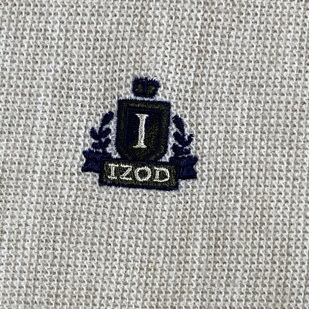 VTG IZOD Cardigan Sweater Men's Large Beige Eclectic Grandpa 90s USA Crest - Picture 4 of 8